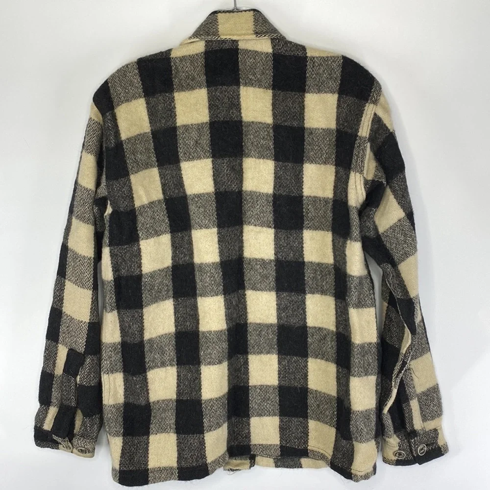 Vintage Jim Penney Sportwear Wool Button Up Shirt Jacket Black White Rare